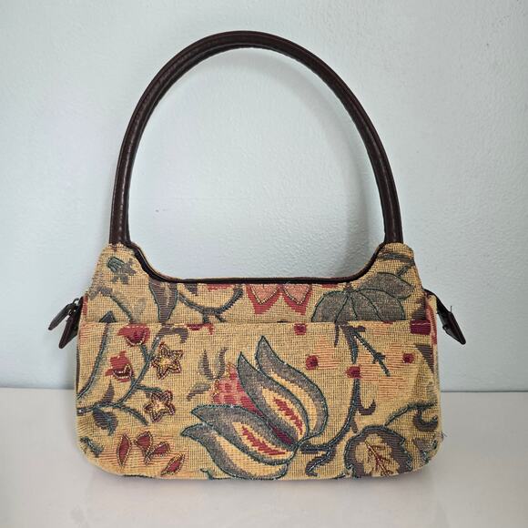 Cherokee Beaded Tapestry Purse Shoulder Bag Tan Red Blue Floral Y2K Baguette - Picture 1 of 15